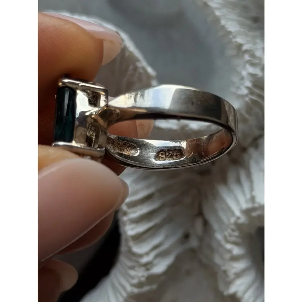 925 Sterling Silver Dark Green Spinel Ring Size 7